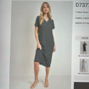 Cherish V Neck short striped Ribbed knit dress